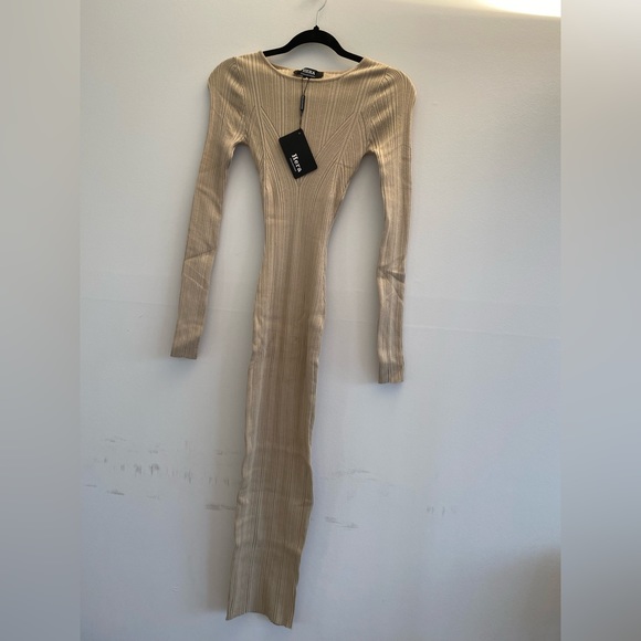 NWT Hera collection Stone knit textured long sleeve slim fit Bodycon midi dress - Picture 4 of 5